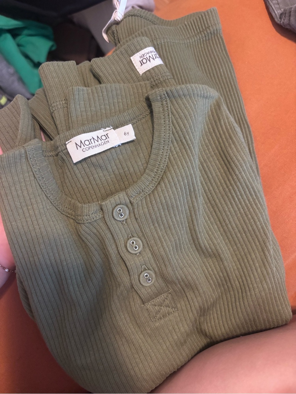 MarMar Copenhagen Olive Ribbed Henley Long Sleeve Top for Kids